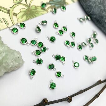 4mm Emerald Green Round Bezel Set CZ Sterling Silver .925 Birthstones - Pendants Charms (May)