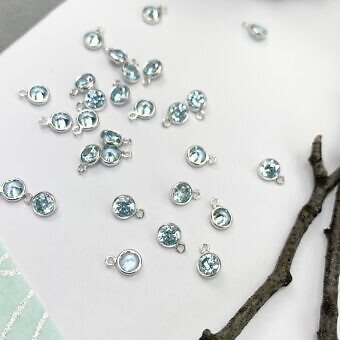 4mm Aquamarine Blue Round Bezel Set CZ Sterling Silver .925 Birthstones - Pendants Charms (March)