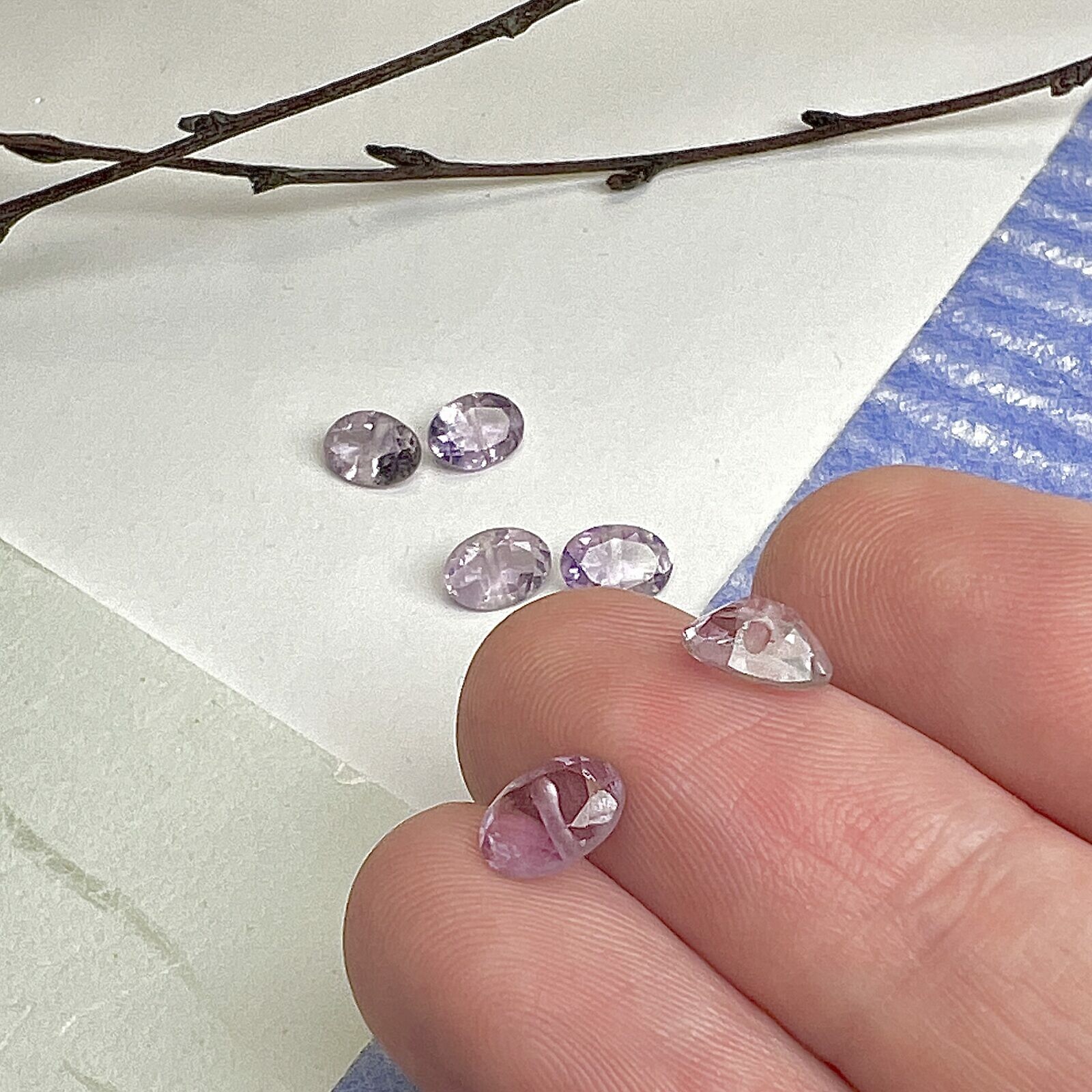 5x7mm Oval Cut Pointed Back Amethyst Paired Beads - Image 2