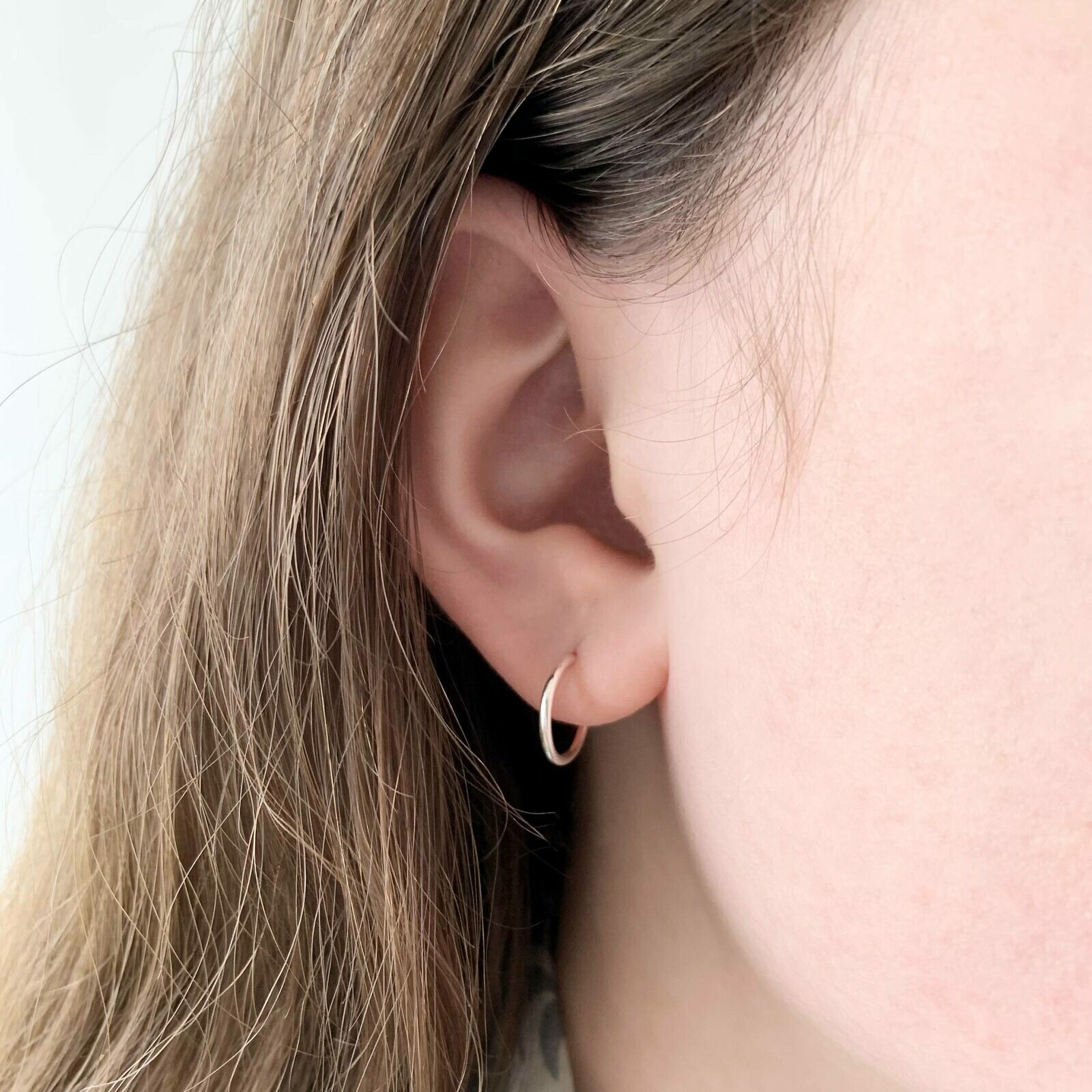 12mm 3/4 Hoop Studs Earrings Sterling Silver .925 - Image 4
