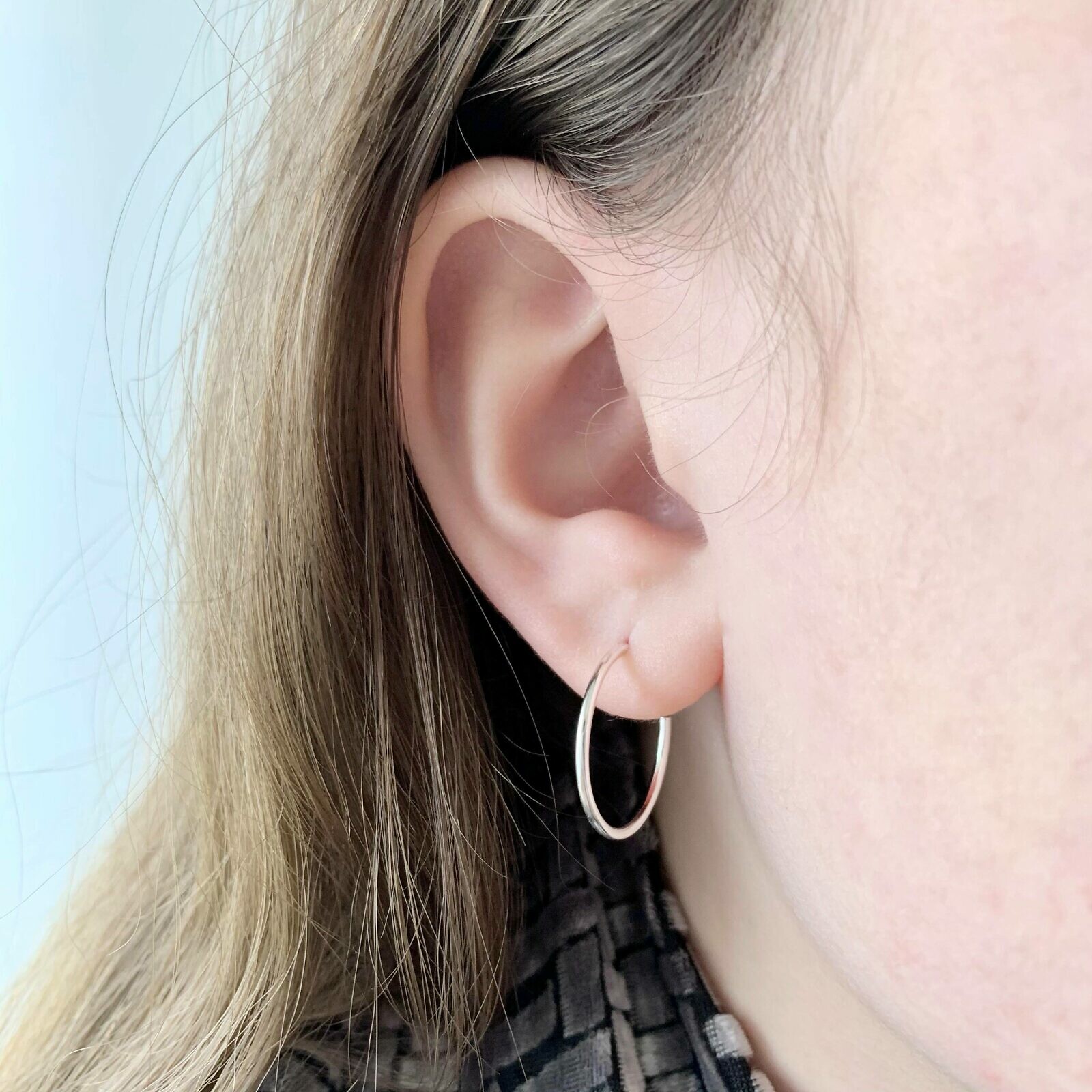 20mm 3/4 Hoop Studs Earrings Sterling Silver .925 - Image 4