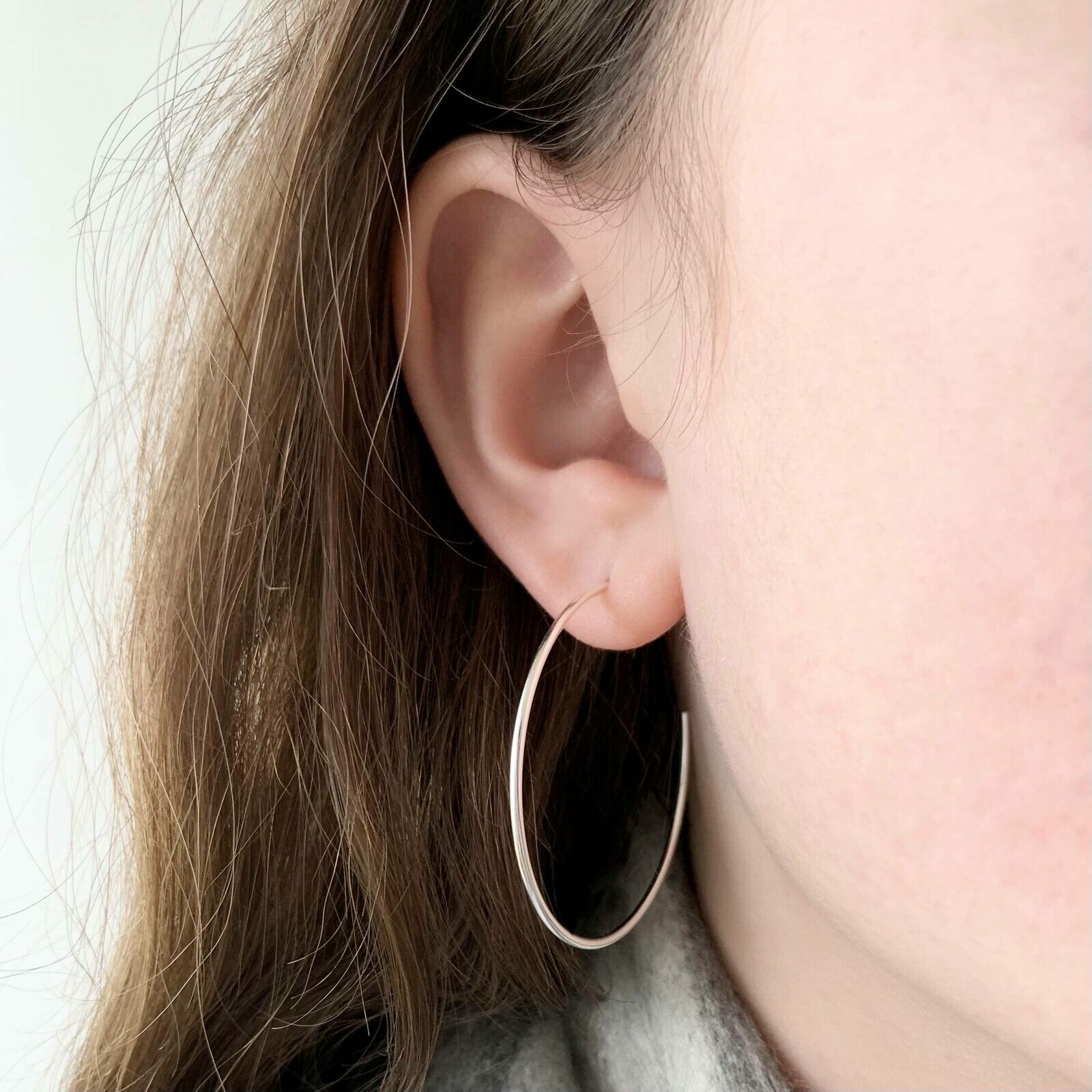 45mm 3/4 Hoop Studs Earrings Sterling Silver .925 - Image 3