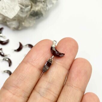 Alternative view of Garnet Faceted Mini Crescent Moon Sterling Silver Plated Copper - Pendants Charms (January)