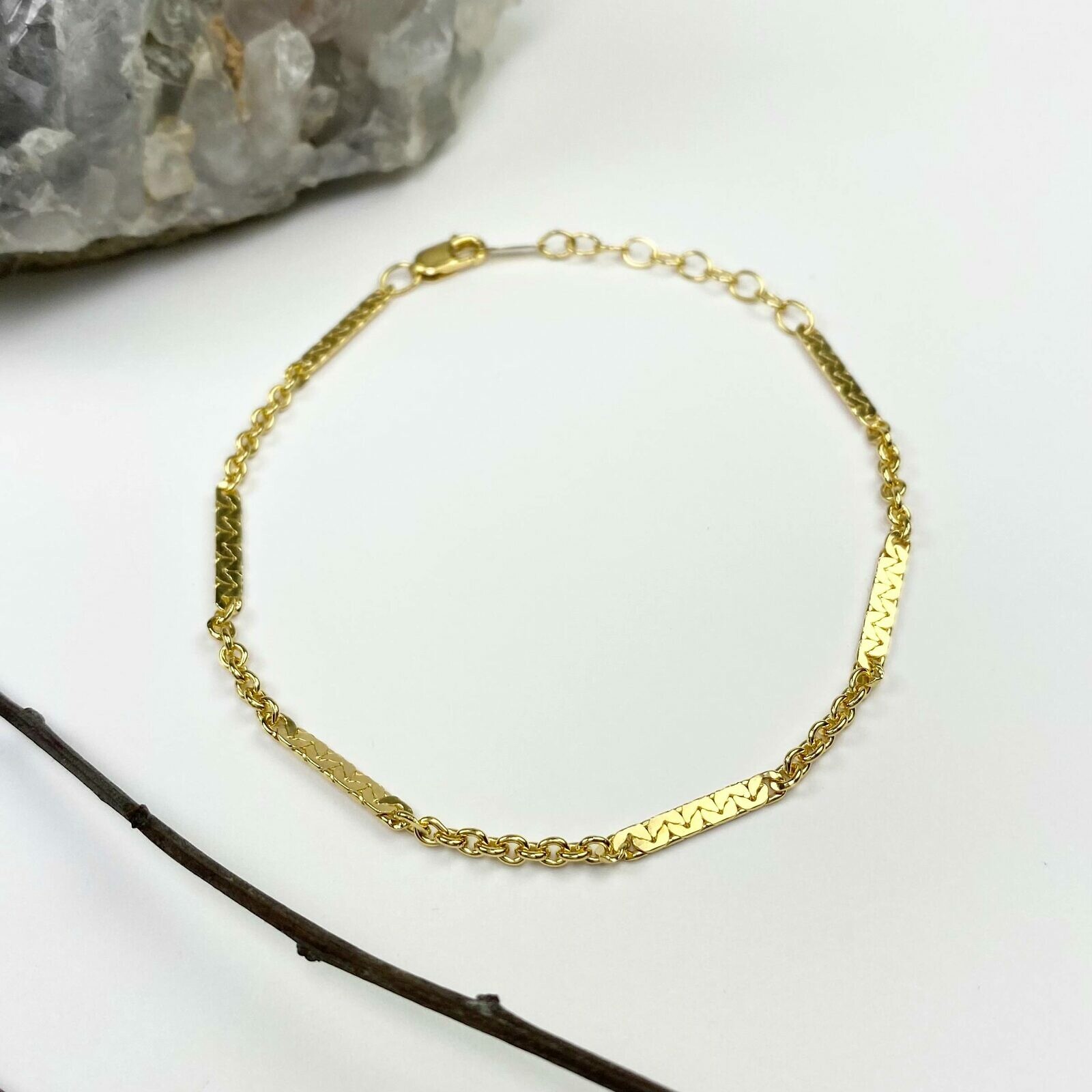 6.5" Half Dapped Cable Chain Bracelet with 1" Extender 14kt Gold Filled
