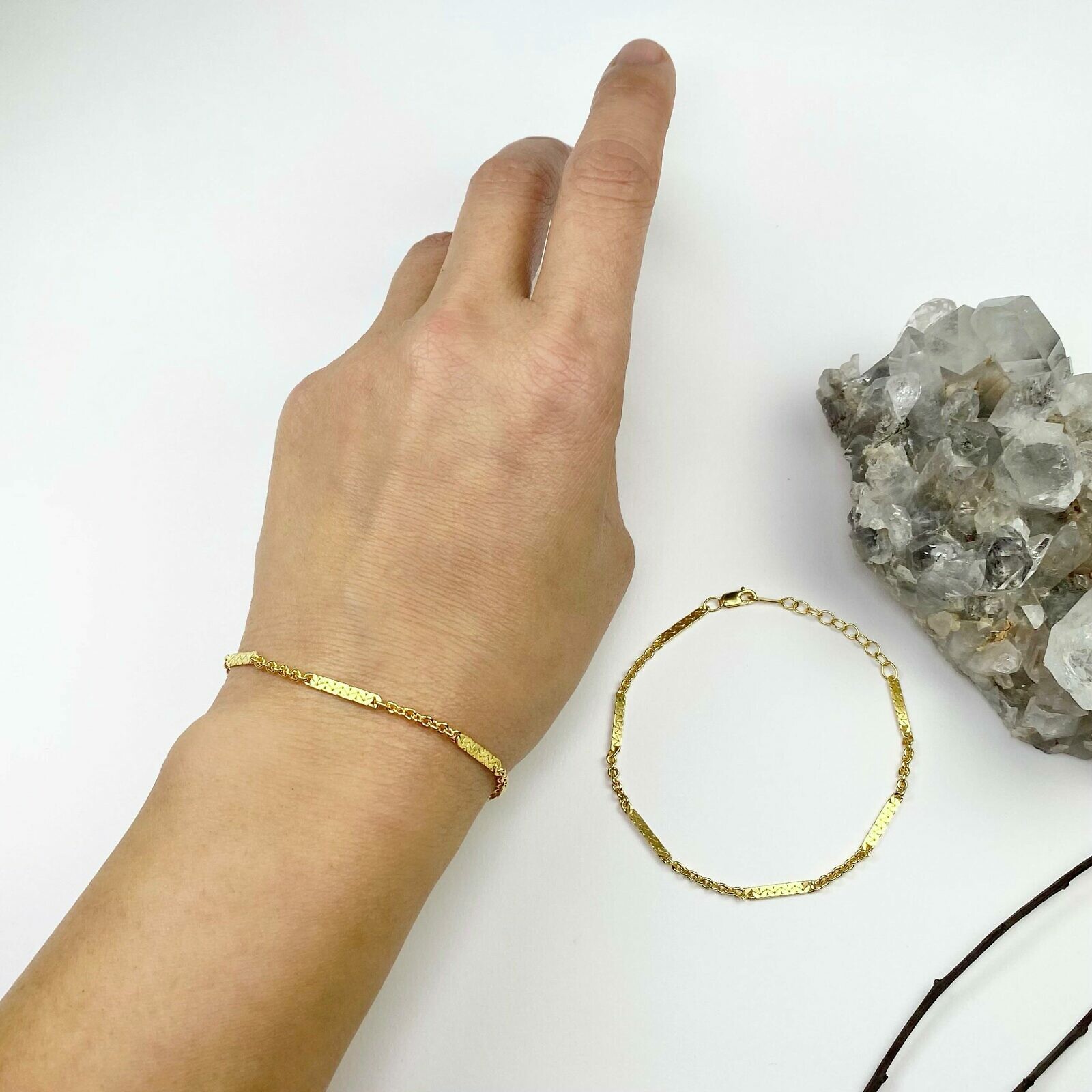 6.5" Half Dapped Cable Chain Bracelet with 1" Extender 14kt Gold Filled - Image 2