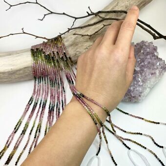 Alternative view of 2.95mm Micro Faceted Round Watermelon Tourmaline Beads