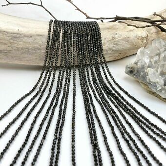 3mm Micro Faceted Round Dark Grey Cat's Eye Chrysoberyl Beads