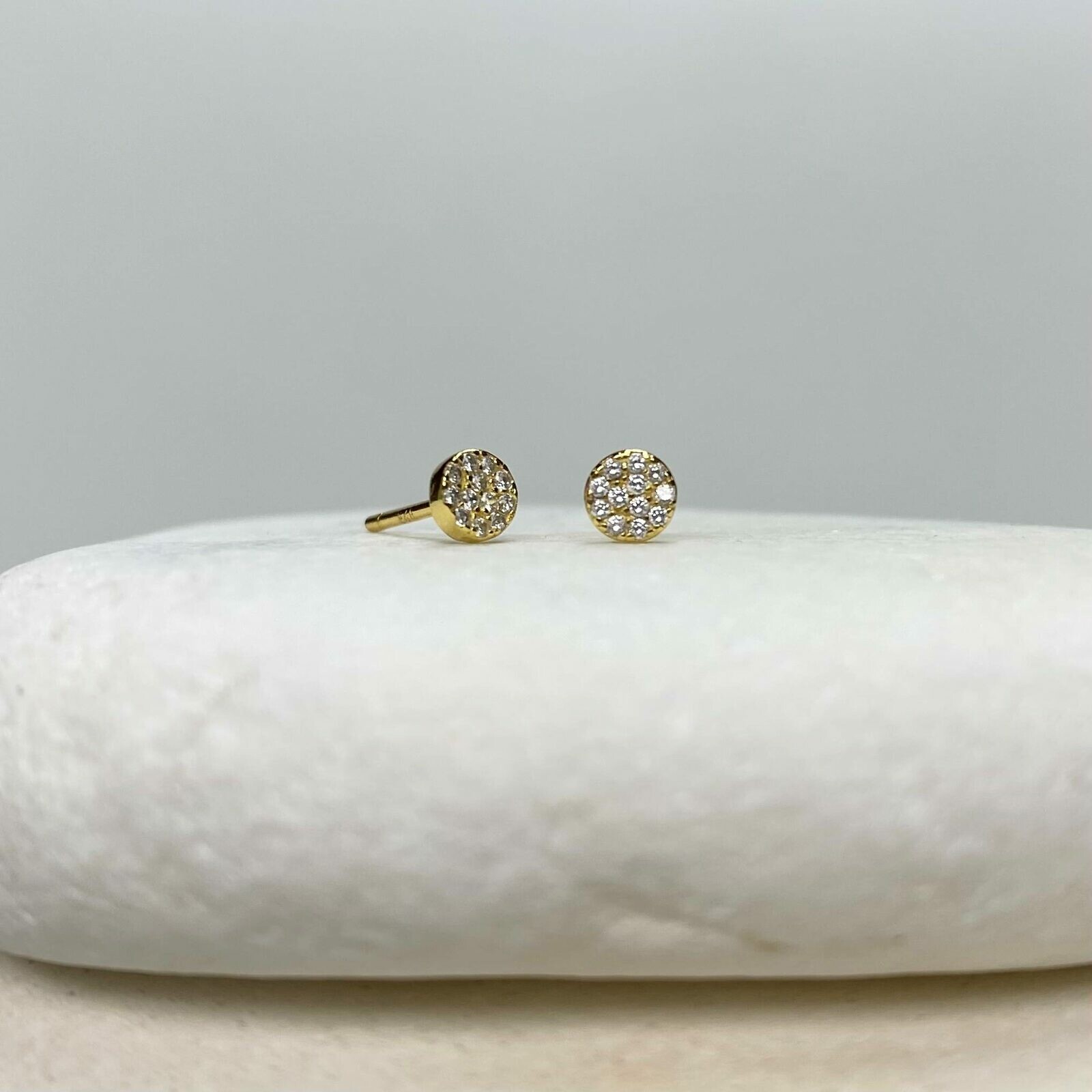 Twinkle Full Moon Round Studs Earrings with Clear CZ Crystals 14kt Gold Plated Sterling Silver .925 - Protective Coating