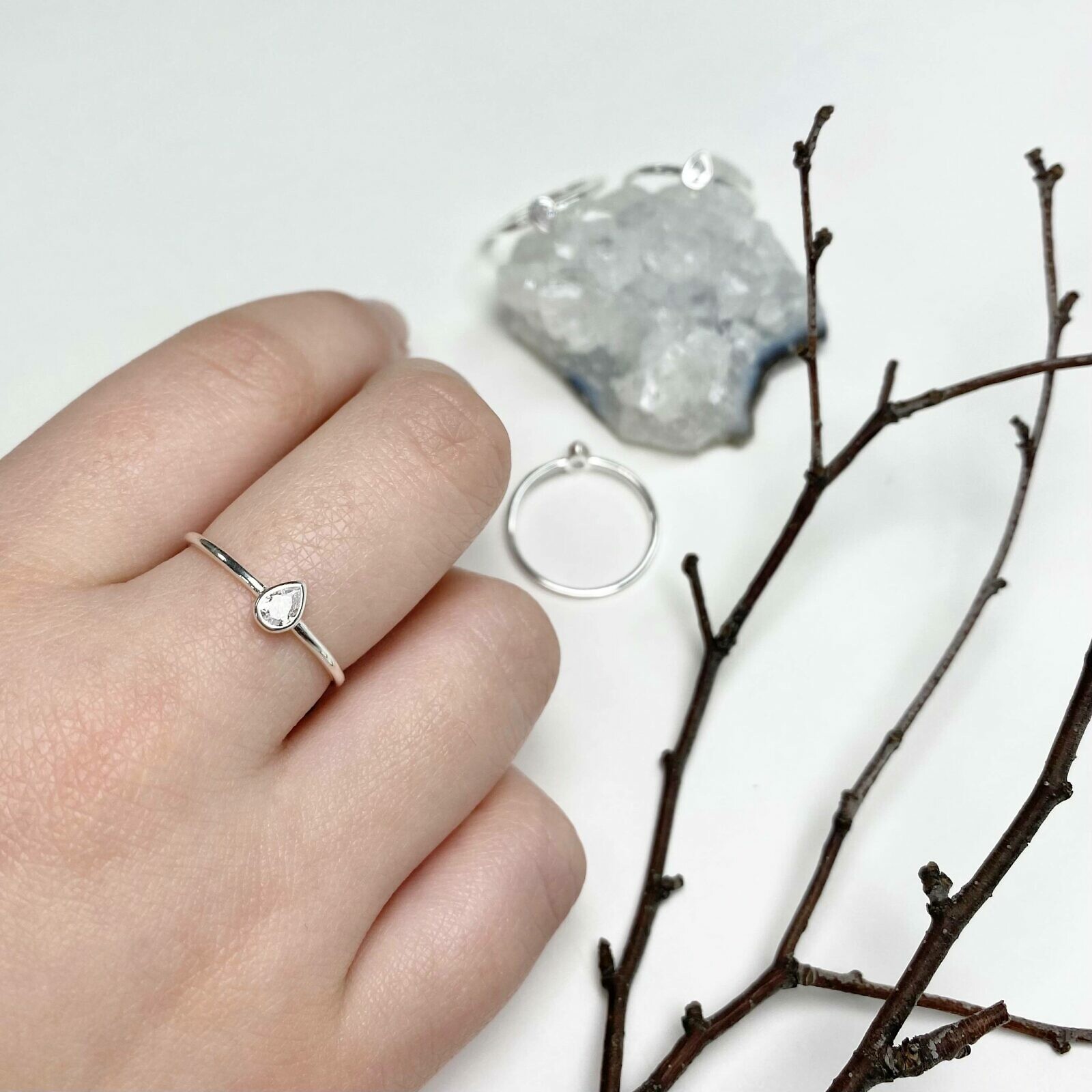 Rain Drop CZ Stacking Ring Sterling Silver .925 Size 9 - Image 2