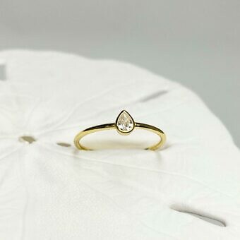 Rain Drop Clear Crystal CZ Stacking Ring 14kt Gold Plated Sterling Silver .925 – Protective Coating Size 9