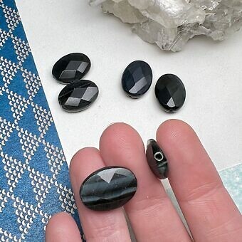 Alternative view of 18x13mm Faceted Oval Blue Tiger Eye Paired Beads