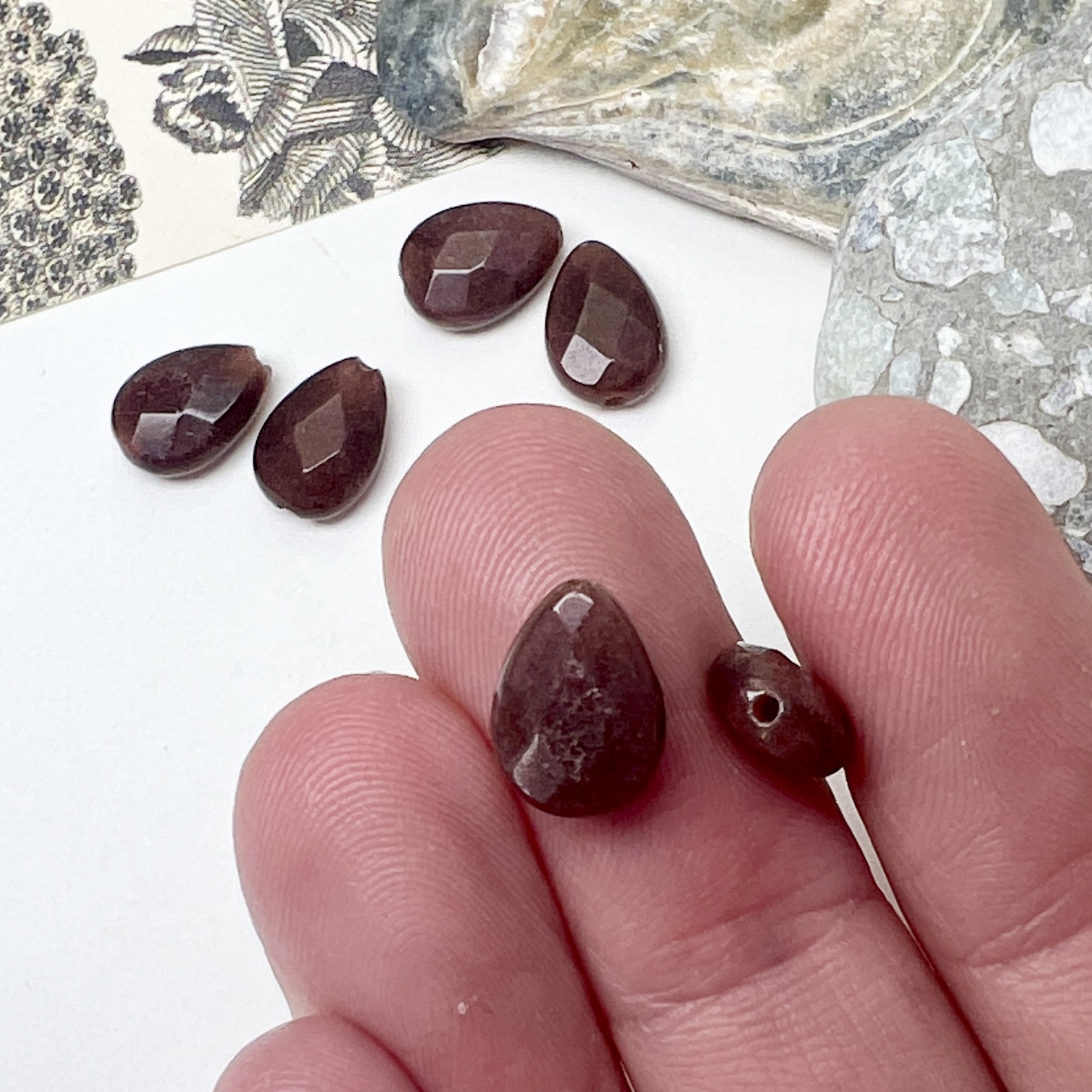10x7mm Faceted Teardrop Pear Dyed Chocolate Jade Paired Beads - Image 2