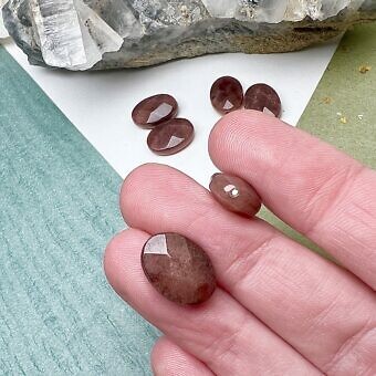 Alternative view of 14x10mm Faceted Oval Dyed Chocolate Jade Paired Beads
