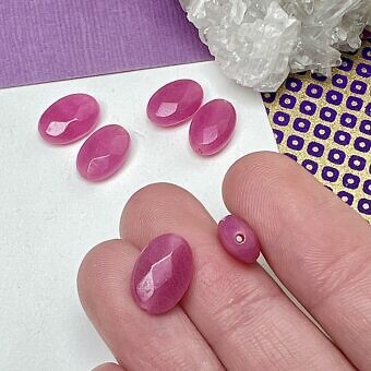Alternative view of 12x8mm Dyed Raspberry Jade Paired Faceted Oval Center Drilled Beads