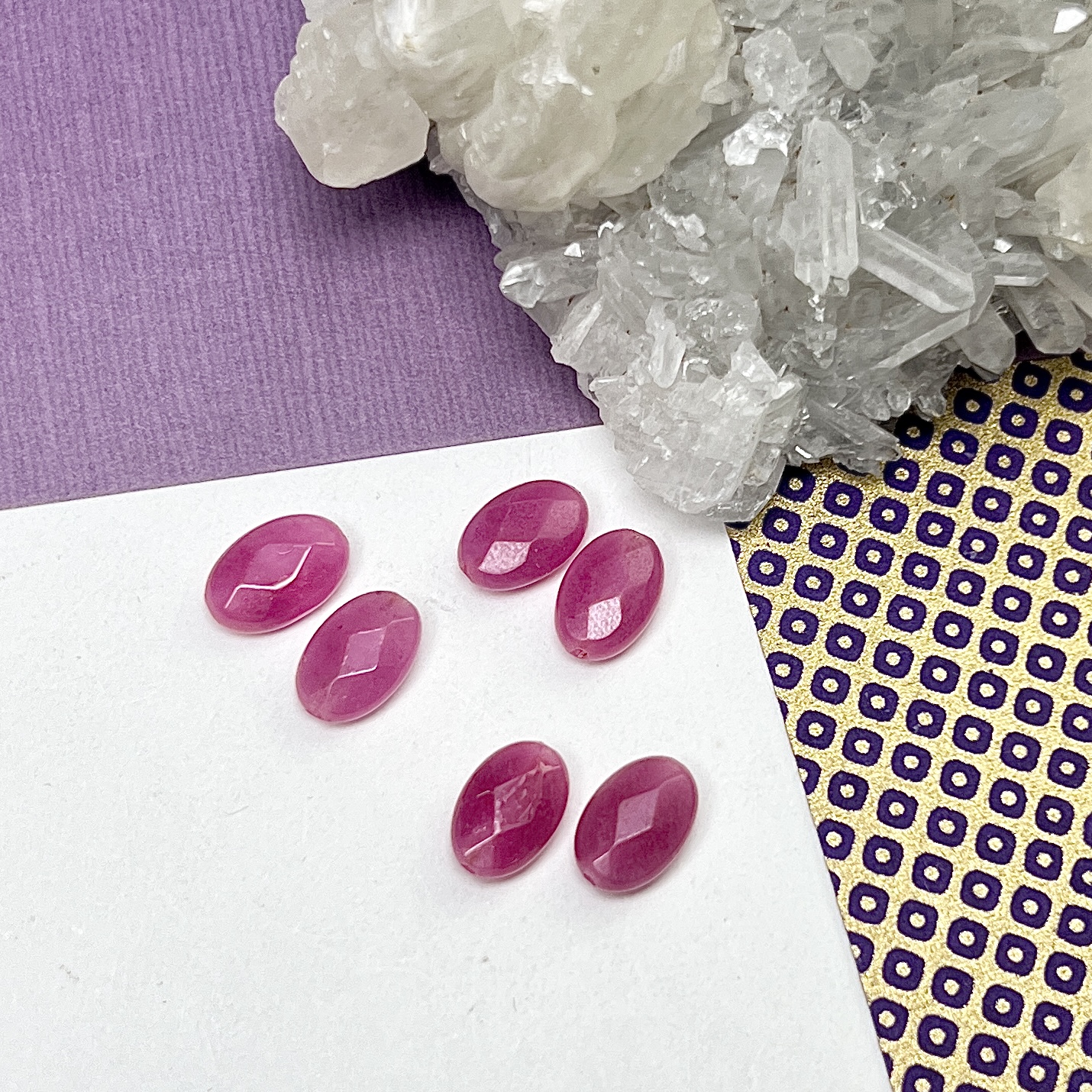 12x8mm Dyed Raspberry Jade Paired Faceted Oval Center Drilled Beads