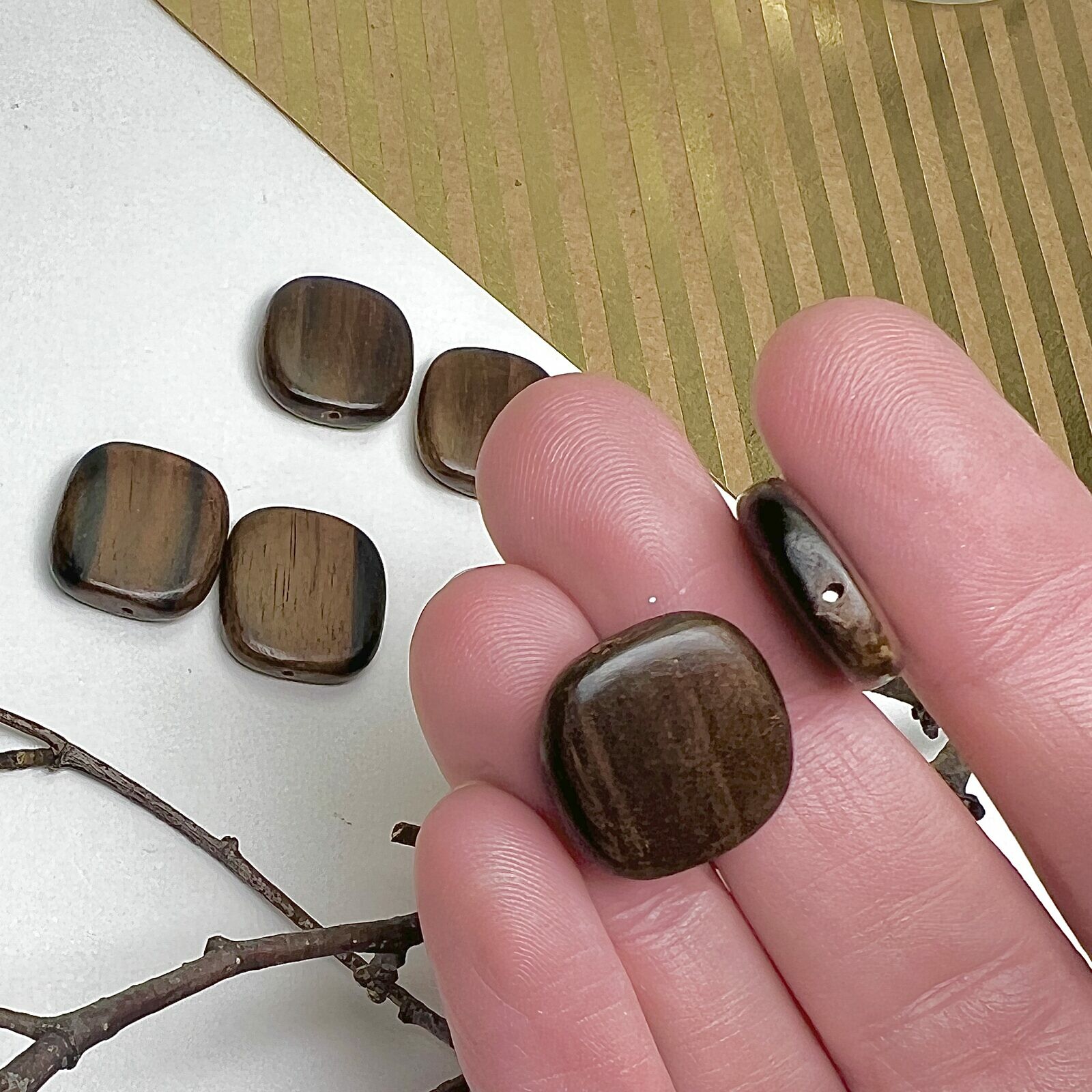 15mm Smooth Square Ebony Wood Paired Beads - Image 2