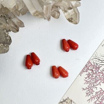 8x5mm Dyed Red Coral Paired Smooth Teardrop Center Drilled Beads