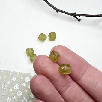 Alternative view of 6mm Green Frosted Glass Paired Smooth Cube Center Drilled Beads