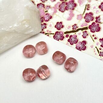 10mm Cherry Glass Paired Smooth Square Pebble Center Drilled Beads
