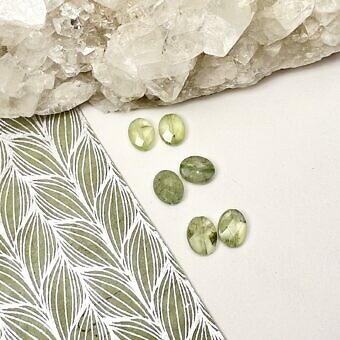 10x8mm Prehnite Paired Faceted Oval Center Drilled Beads