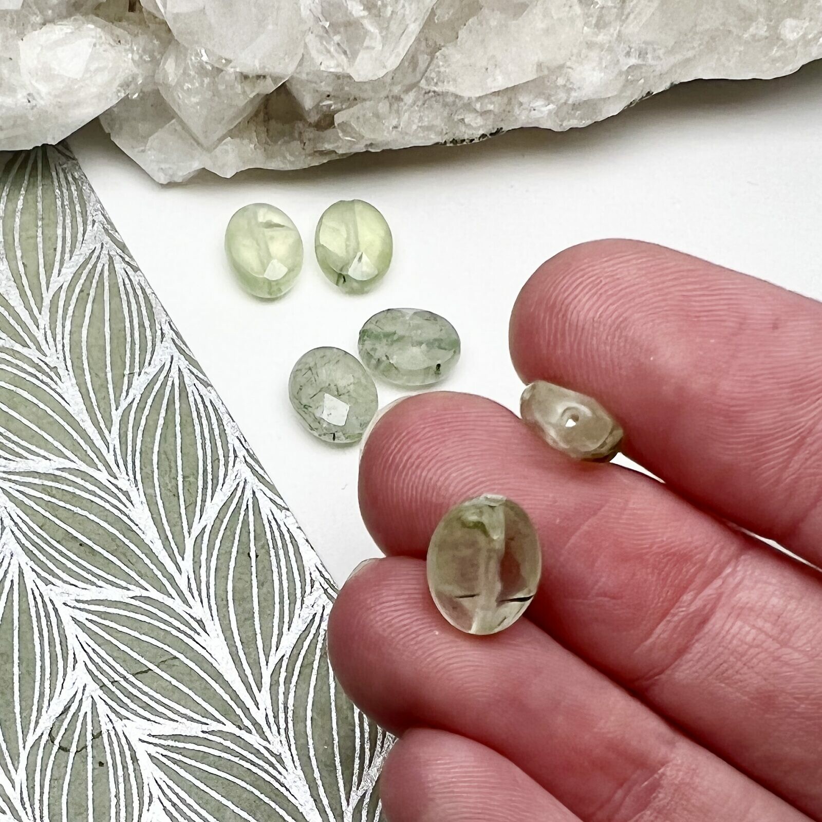 10x8mm Prehnite Paired Faceted Oval Center Drilled Beads - Image 2