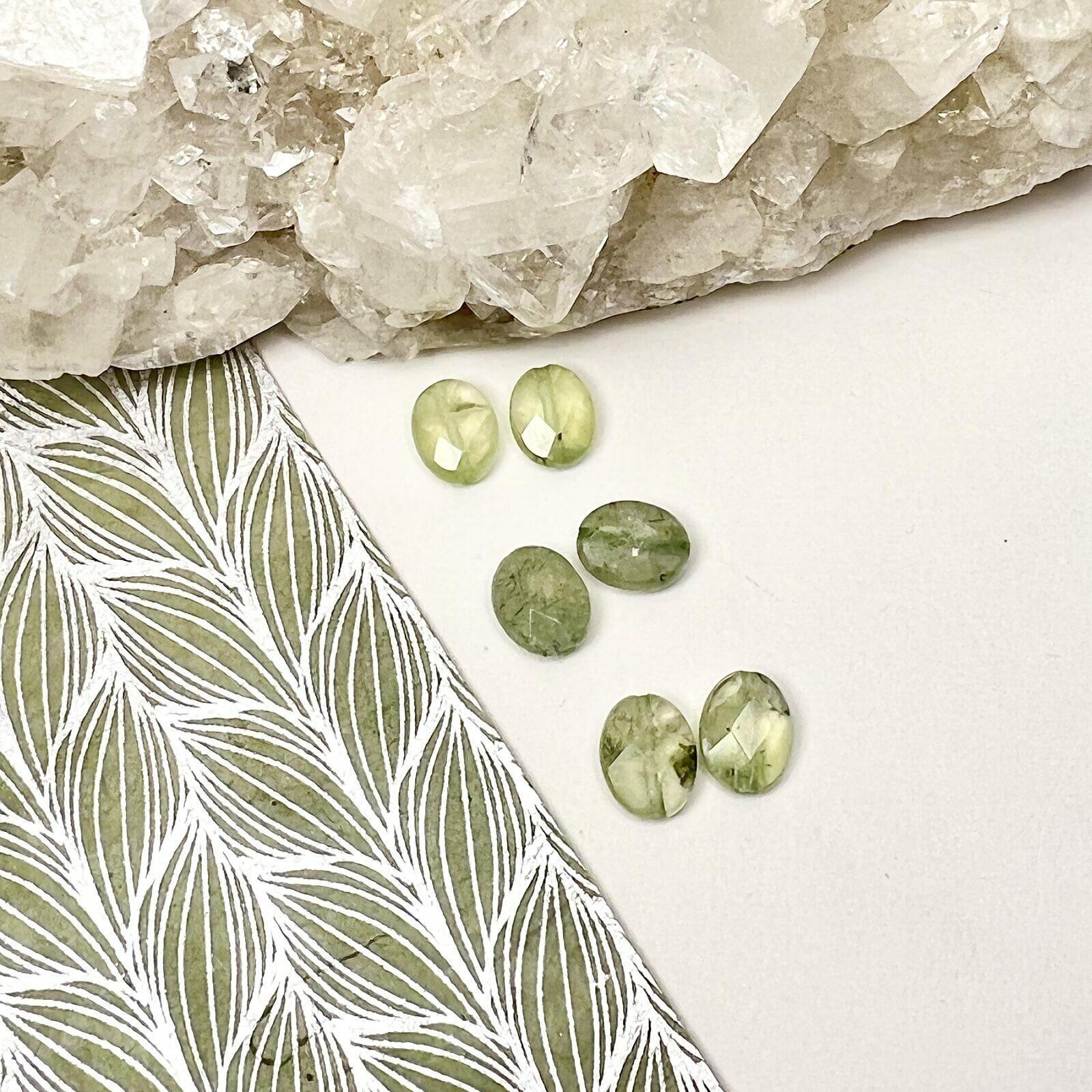 10x8mm Prehnite Paired Faceted Oval Center Drilled Beads