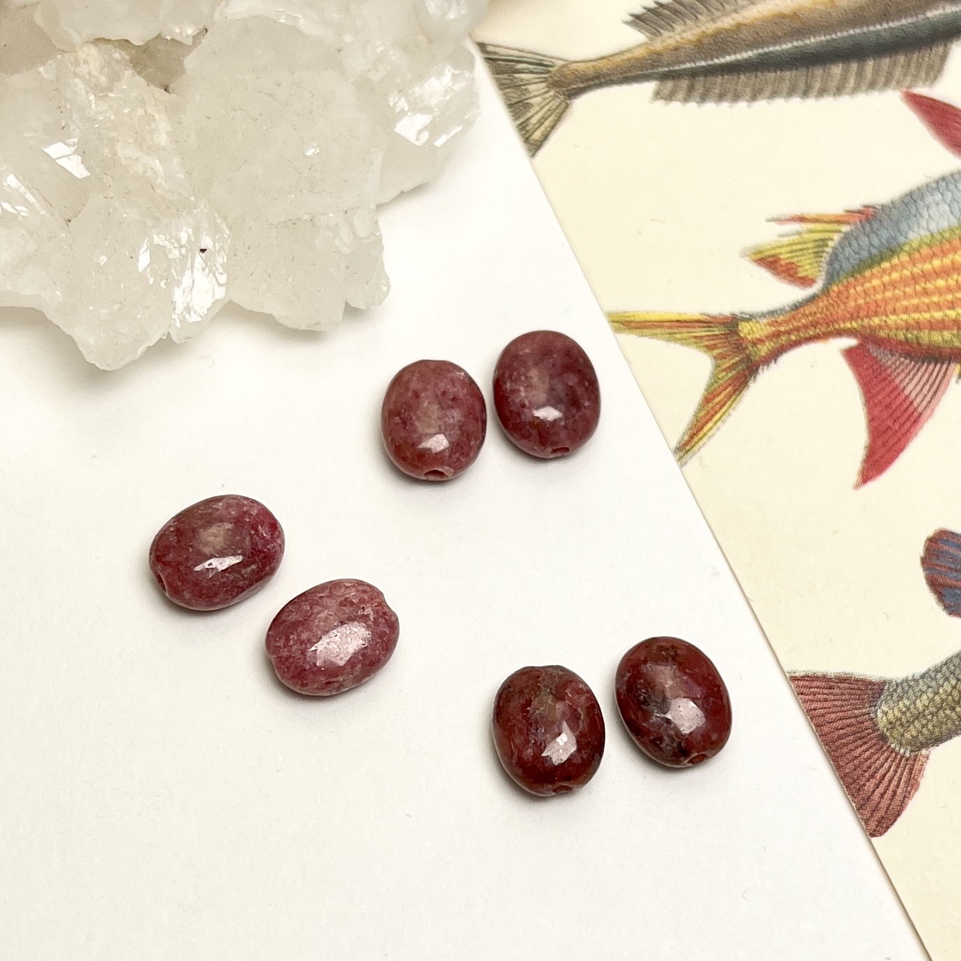 Rhodonite oval paired beads