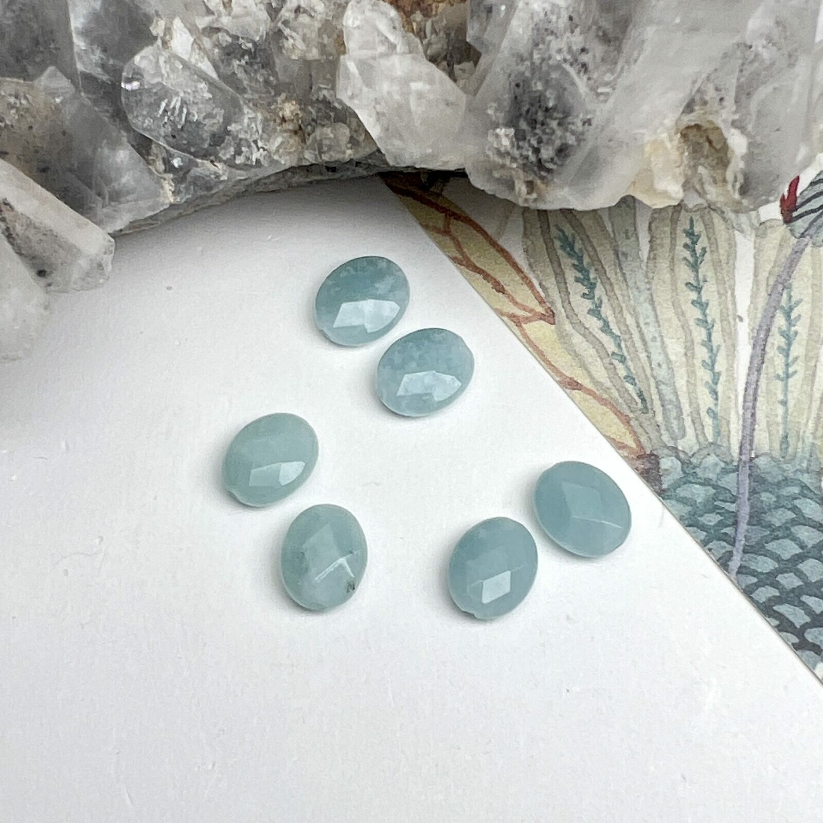 10x8mm Blue Quartz Paired Faceted Oval Center Drilled Beads