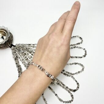 Alternative view of 2.5x5.5mm Double Terminated Salt and Pepper Herkimer Diamond Rutilated Quartz Beads