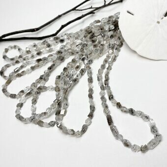 5x8mm Salt and Pepper Herkimer Diamond Rutilated Quartz Nugget Beads
