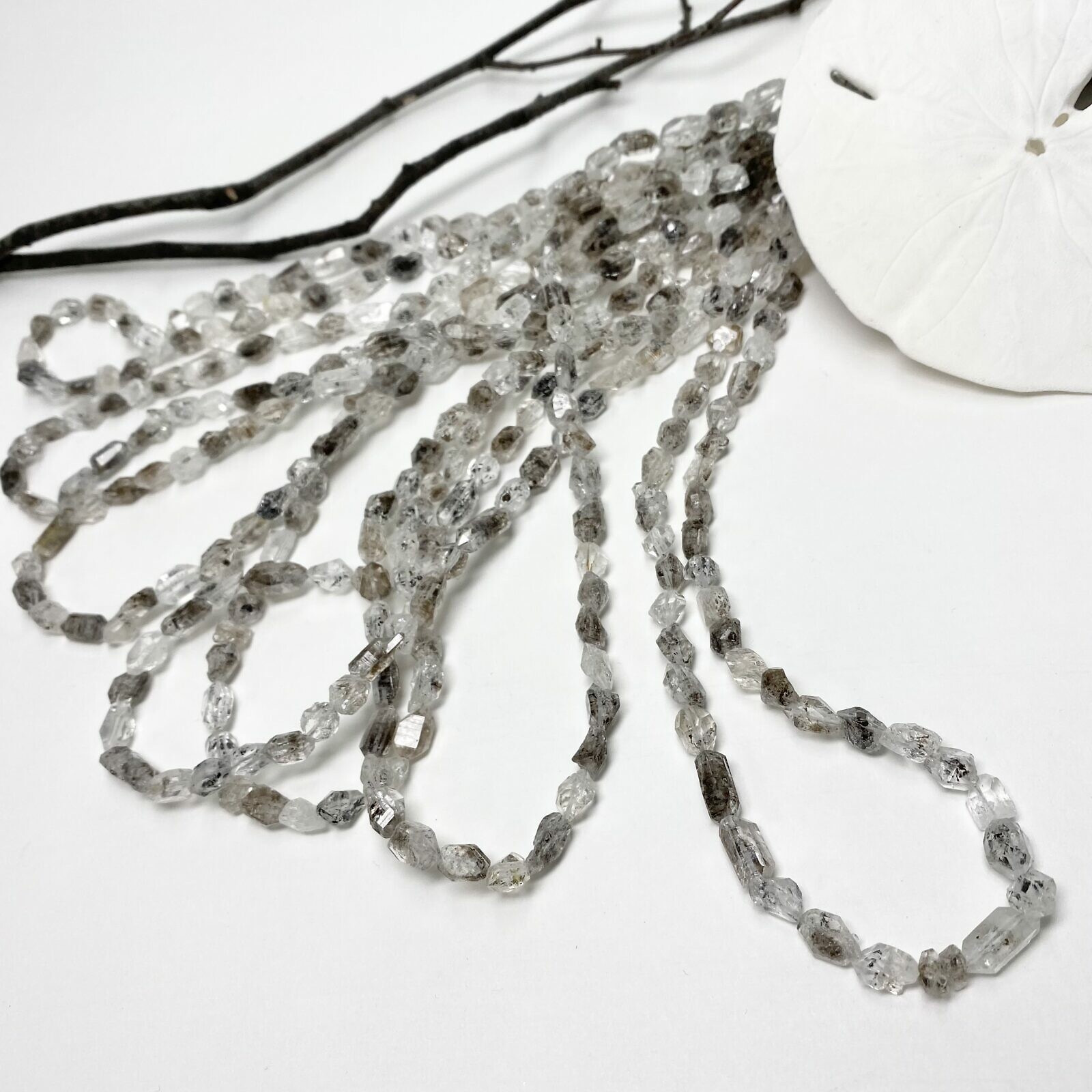 5x8mm Salt and Pepper Herkimer Diamond Rutilated Quartz Nugget Beads