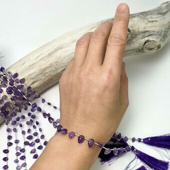 Alternative view of 5.5x8mm Carved Leaf Purple Amethyst Beads