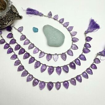 9x13.5mm Carved Leaf Purple Amethyst Beads