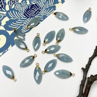 Aquamarine (inclusions) Faceted Almond 22kt Gold Plated Copper - Pendants Charms (March)