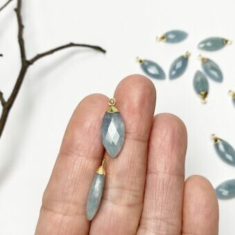 Alternative view of Aquamarine (inclusions) Faceted Almond 22kt Gold Plated Copper - Pendants Charms (March)