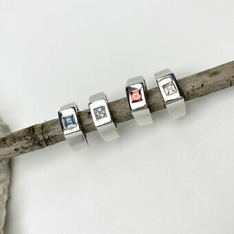 The Block Rings with Square Stone Shiny Rhodium Plated Sterling Silver .925