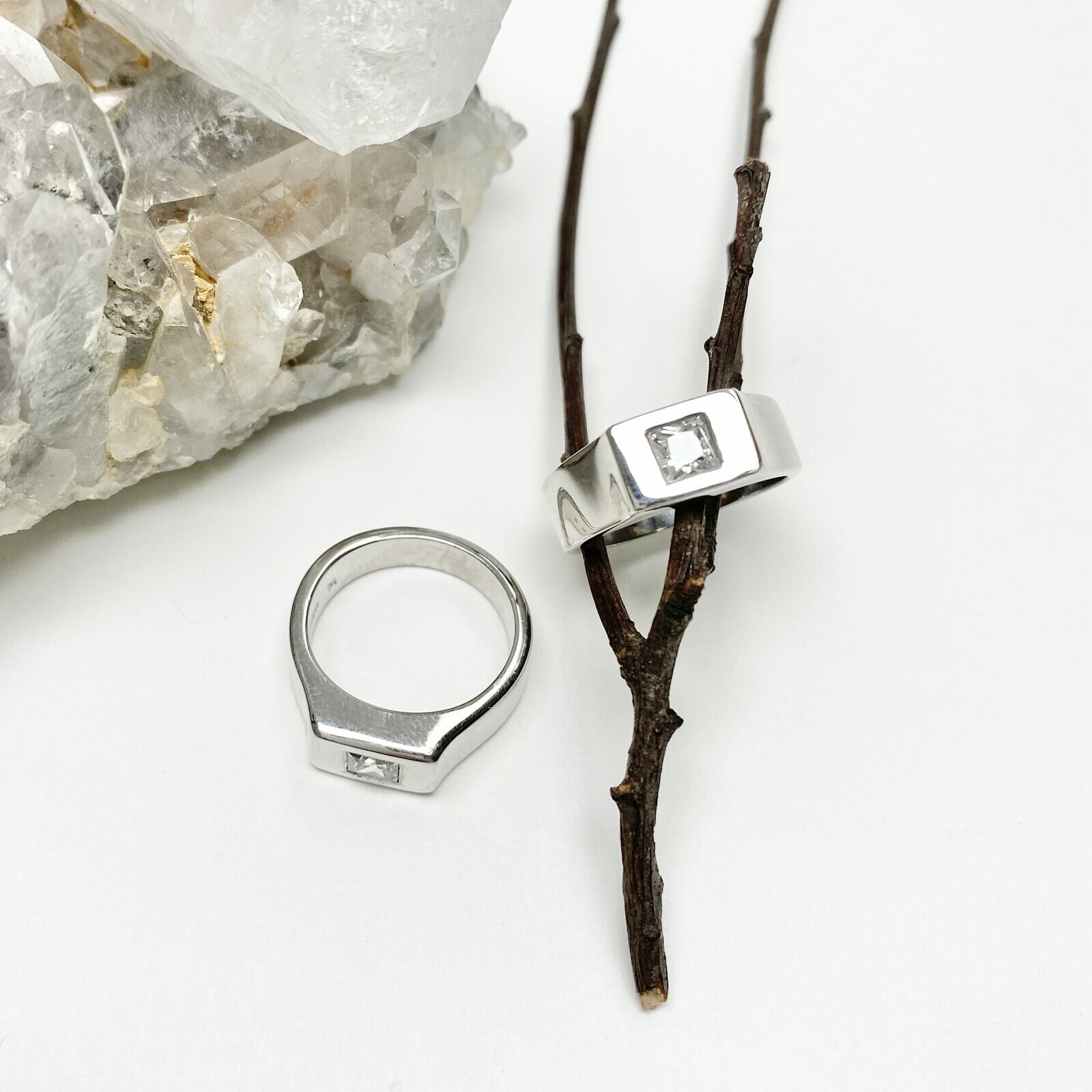 The Block Rings with Square Stone Shiny Rhodium Plated Sterling Silver .925 - Image 5