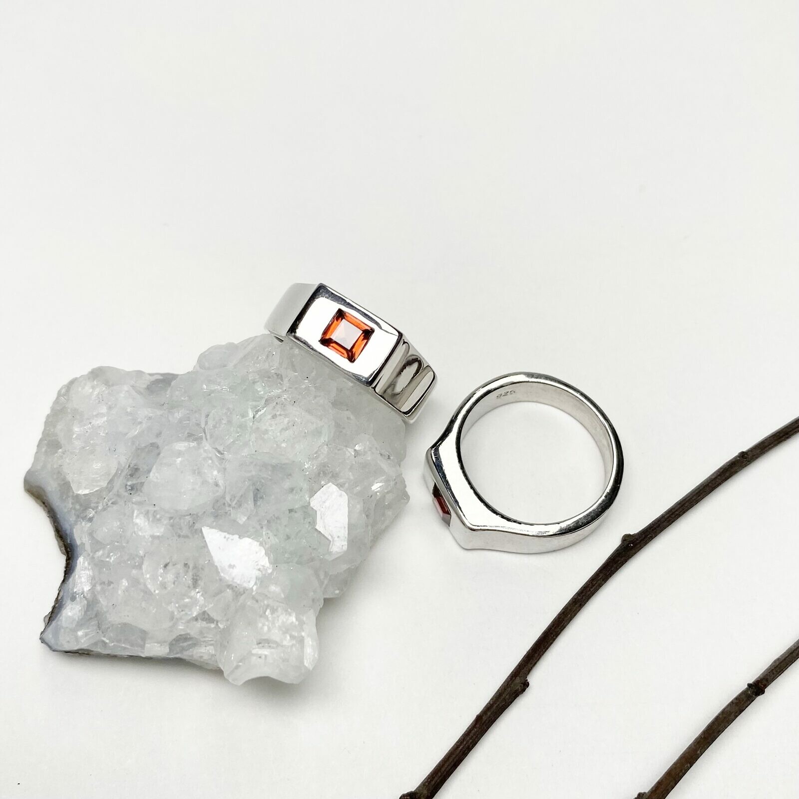 The Block Rings with Square Stone Shiny Rhodium Plated Sterling Silver .925 - Image 6