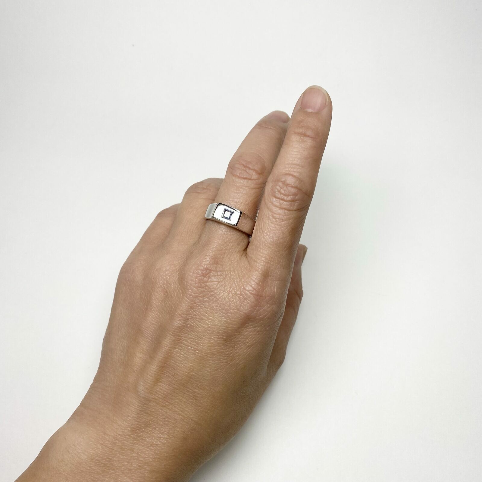 The Block Rings with Square Stone Shiny Rhodium Plated Sterling Silver .925 - Image 2