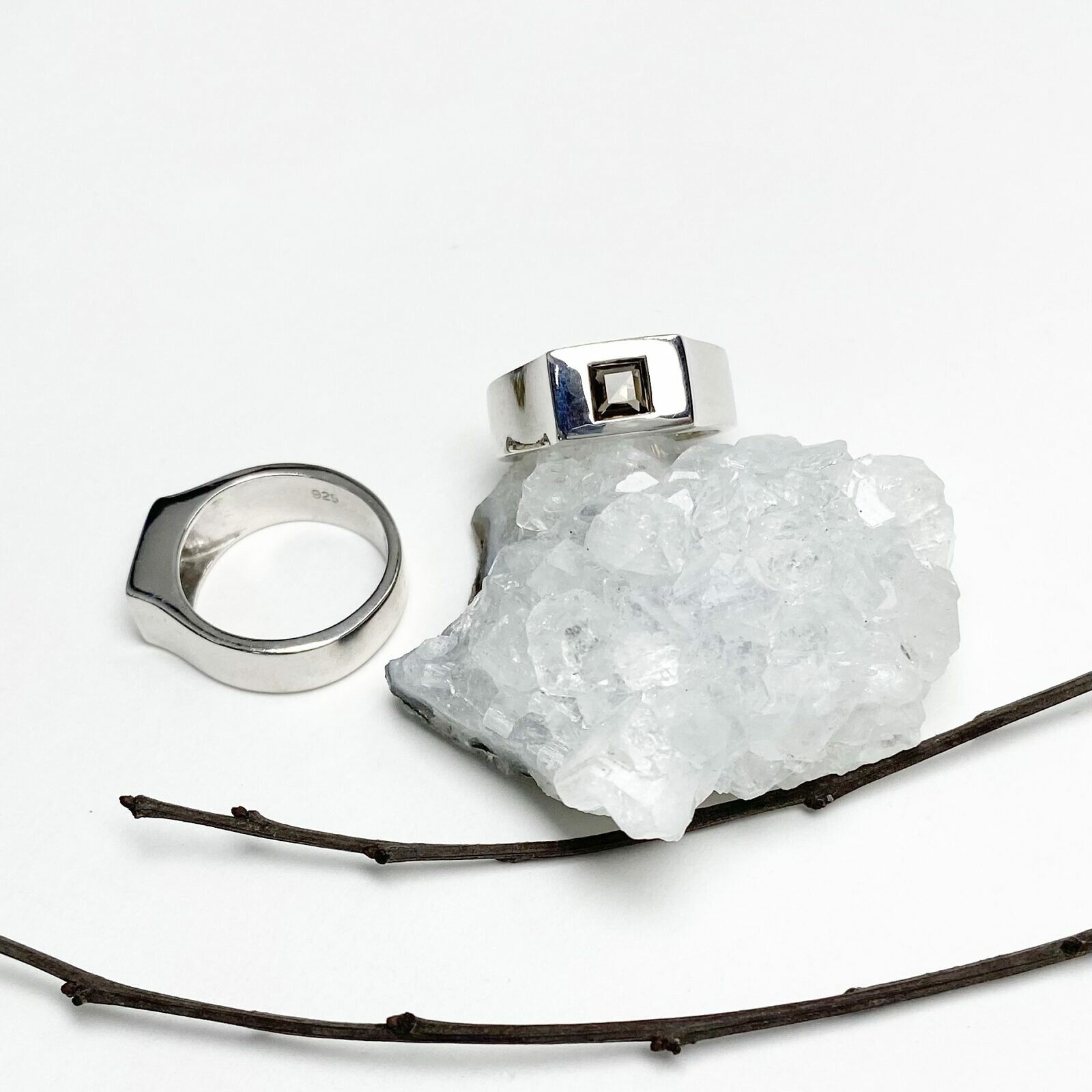 The Block Rings with Square Stone Shiny Rhodium Plated Sterling Silver .925 - Image 4