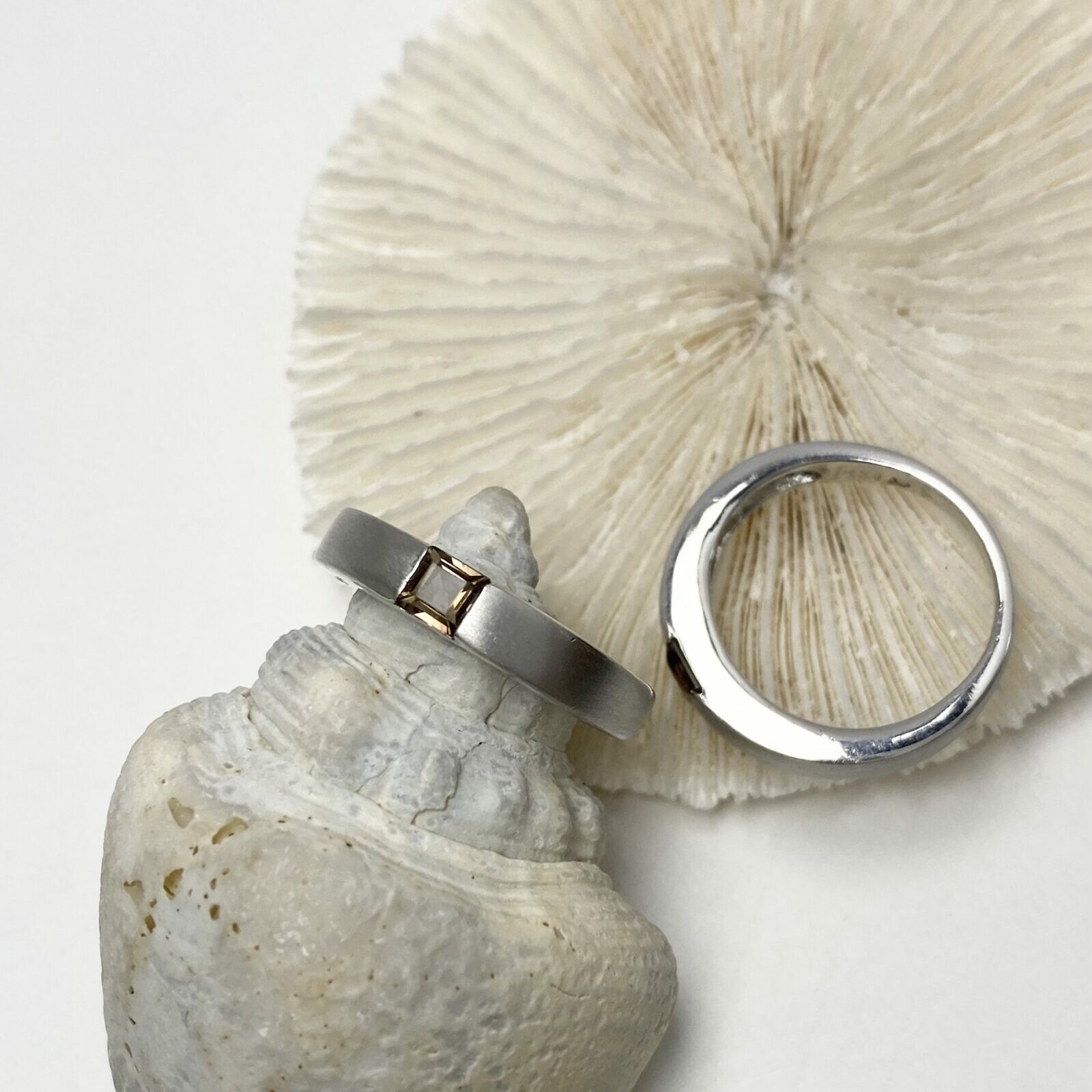 Classic Band Rings with Square Stone Brushed Rhodium Plated Sterling Silver .925 - Image 4