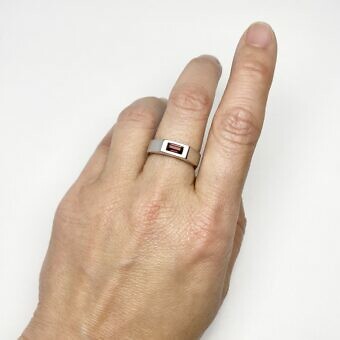 Alternative view of Octagon Rings with Rectangle Baguette Stone Brushed Rhodium Plated Sterling Silver .925