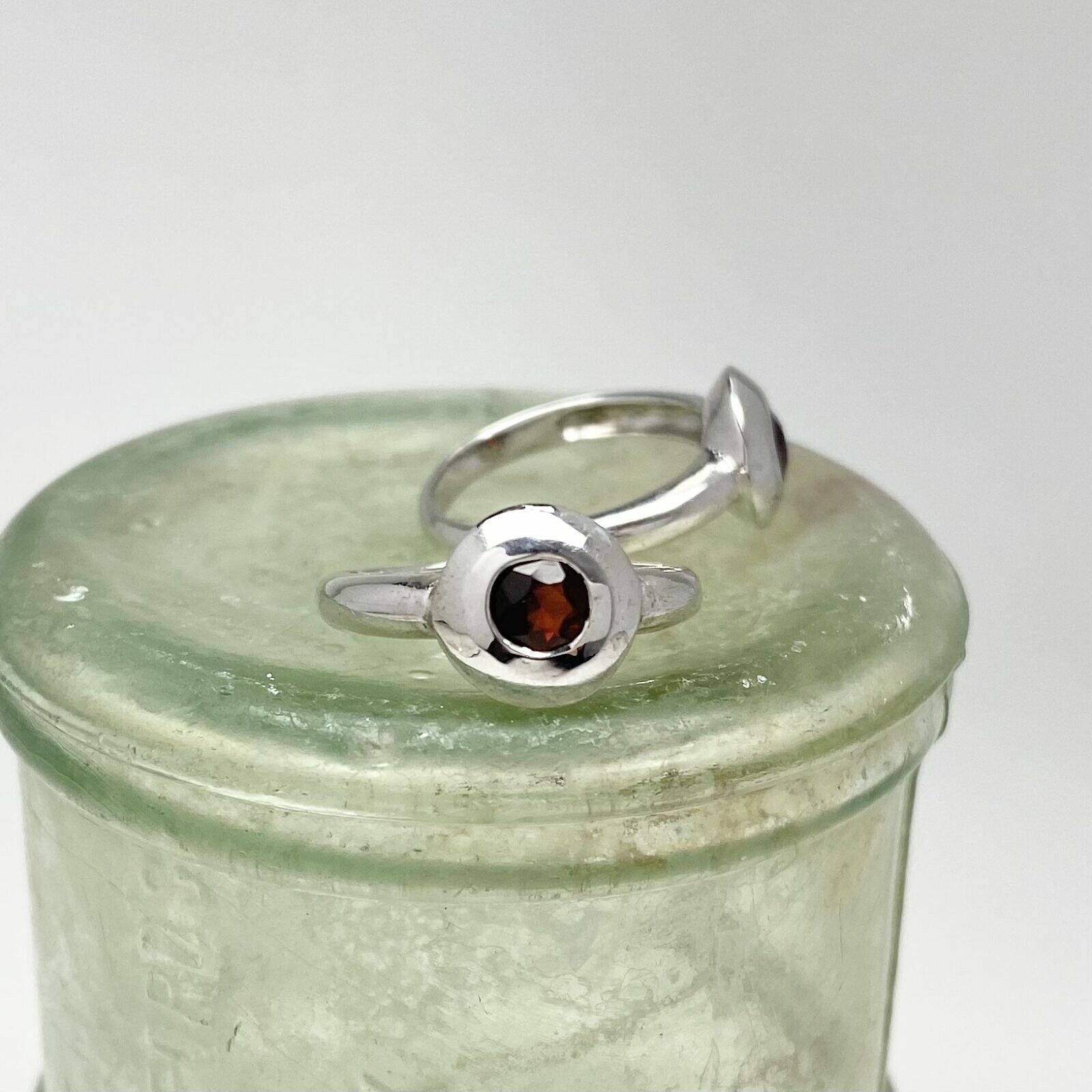 Pebble Rings with Round Stone Brushed Rhodium Plated Sterling Silver .925 - Image 4