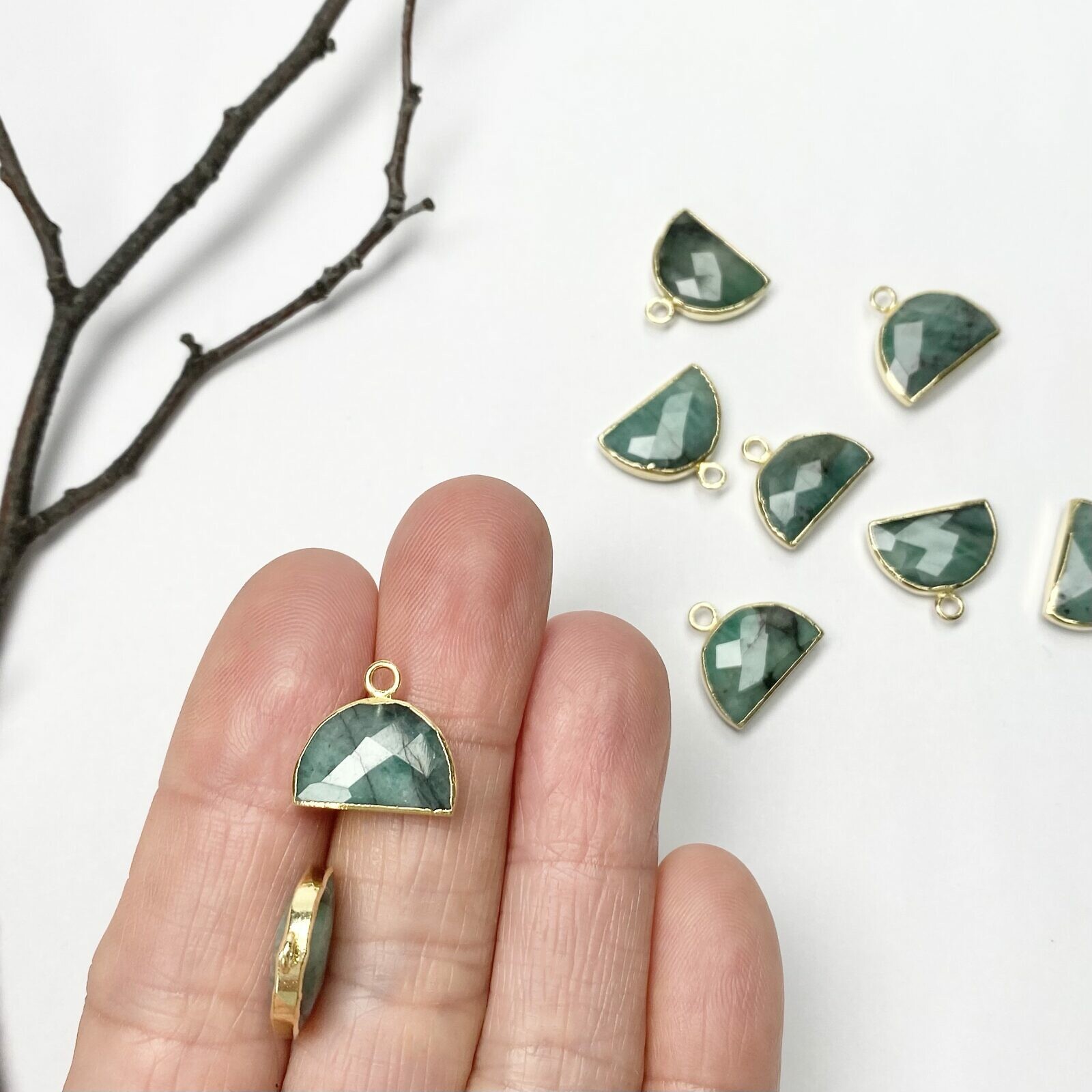 Emerald Faceted Rainbow 22kt Gold Plated Copper - Pendants Charms (May) - Image 2
