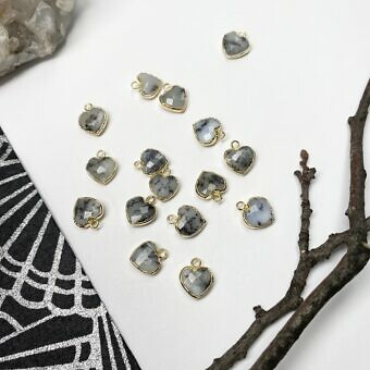 Dendritic Opal Small Faceted Heart 22kt Gold Plated Copper - Pendants Charms