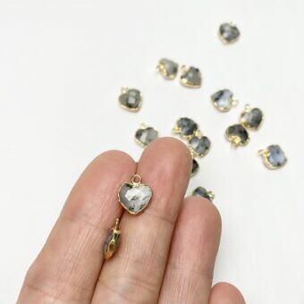Alternative view of Dendritic Opal Small Faceted Heart 22kt Gold Plated Copper - Pendants Charms