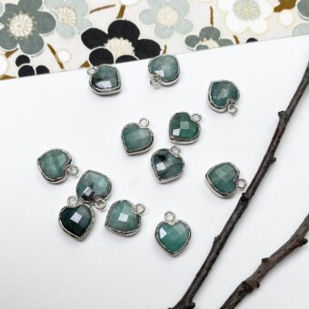 Emerald Small Faceted Heart Sterling Silver Plated Copper - Pendants Charms (May)