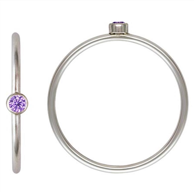 Tiny 2mm Alexandrite Purple Round Bezel Set CZ Crystal Stacking Ring Sterling Silver .925 Birthstones (June) Size 6 - Image 4