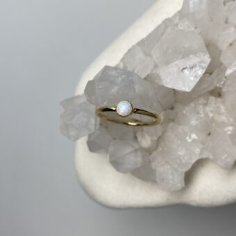 4mm Rainbow Bello Opal (synthetic) Solitaire Stacking Ring 14kt Gold Filled Size 6