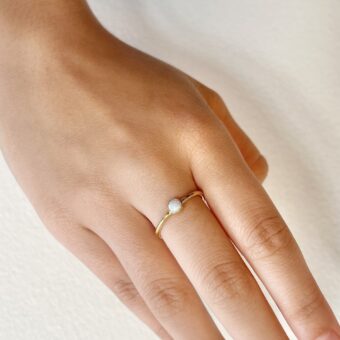 Alternative view of 4mm Rainbow Bello Opal (synthetic) Solitaire Stacking Ring 14kt Gold Filled Size 6